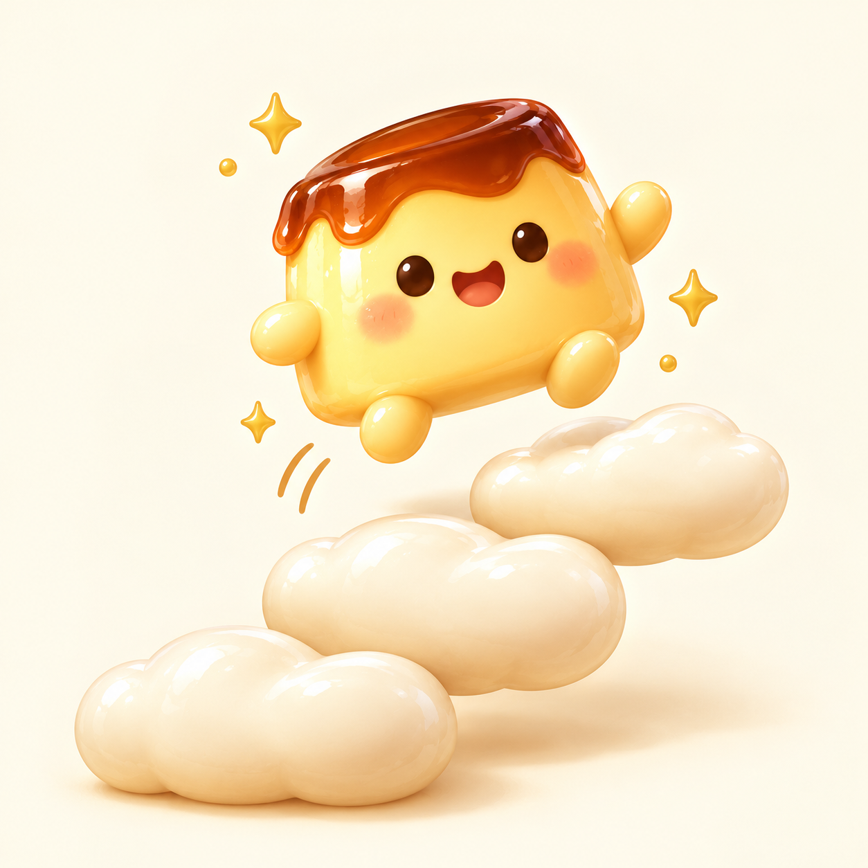 雲の階段をジャンプするプリン